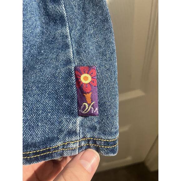 Vintage Mickey & Co Denim Overall Dress Sz L Flowers Disney - Picture 3 of 9